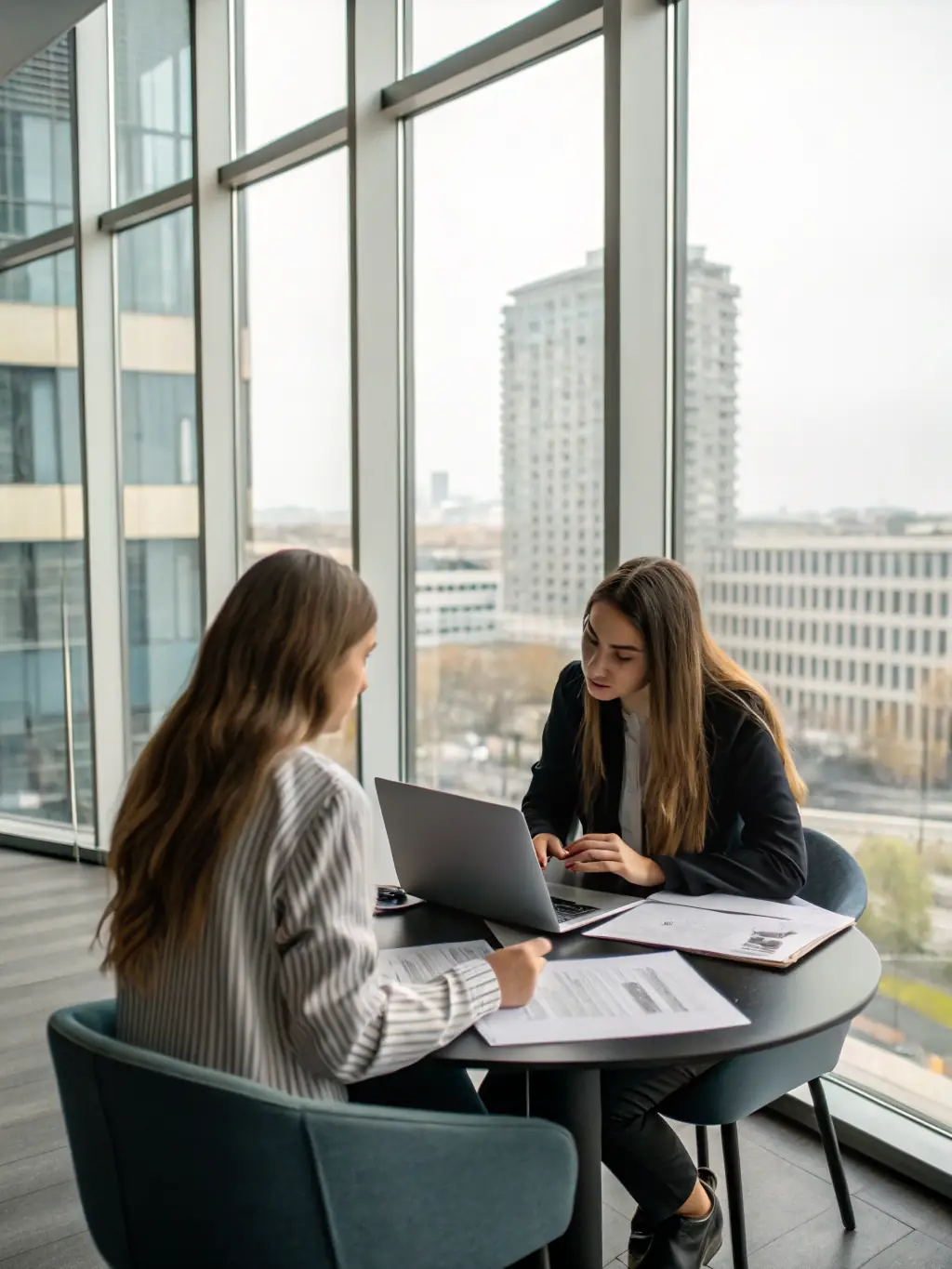 An image of a consultant discussing debt recovery strategies with a client over a conference table, emphasizing collaboration and personalized solutions.