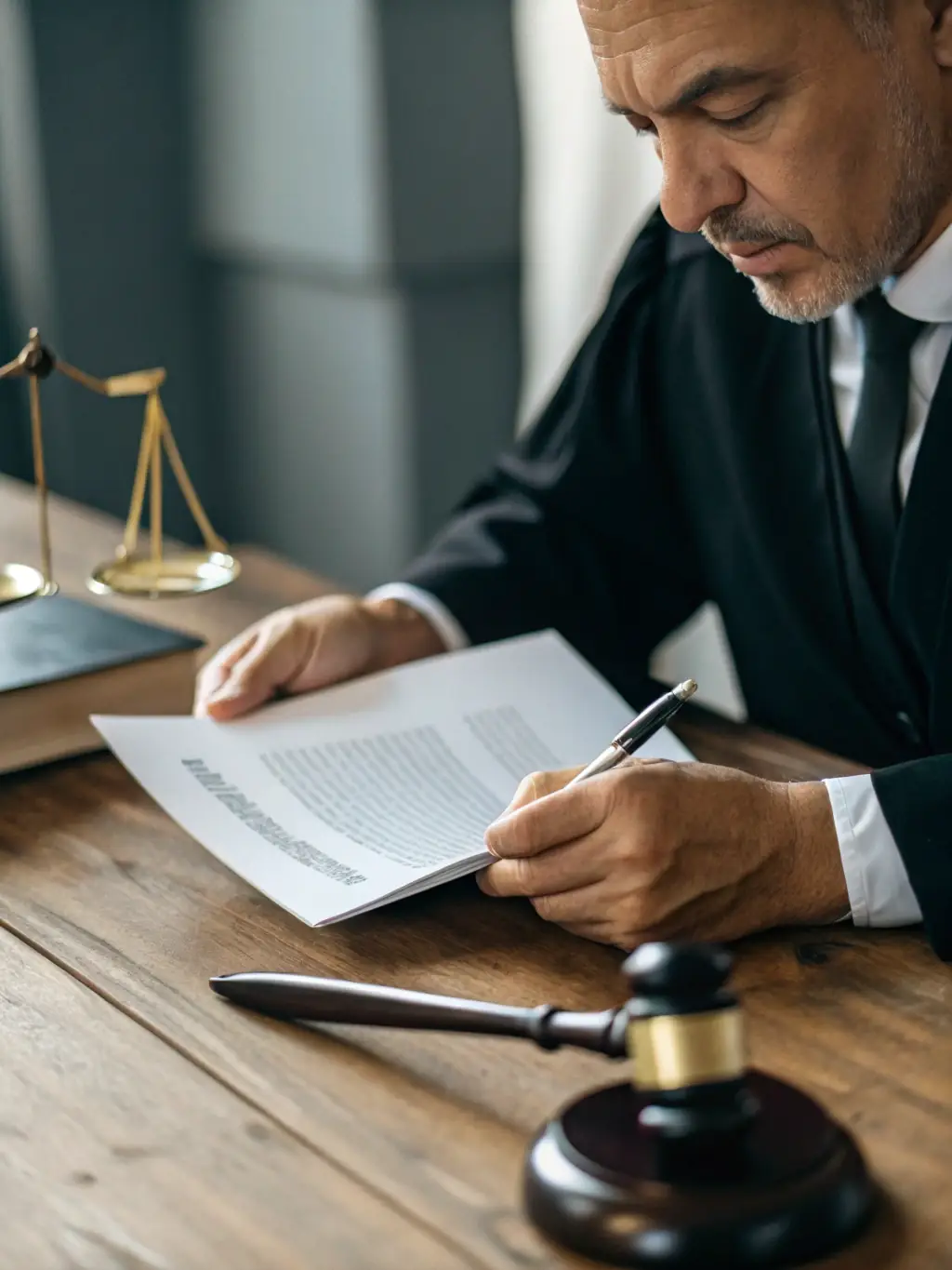 An image of a legal professional reviewing debt recovery documents with a client in a well-lit law office, highlighting legal expertise.