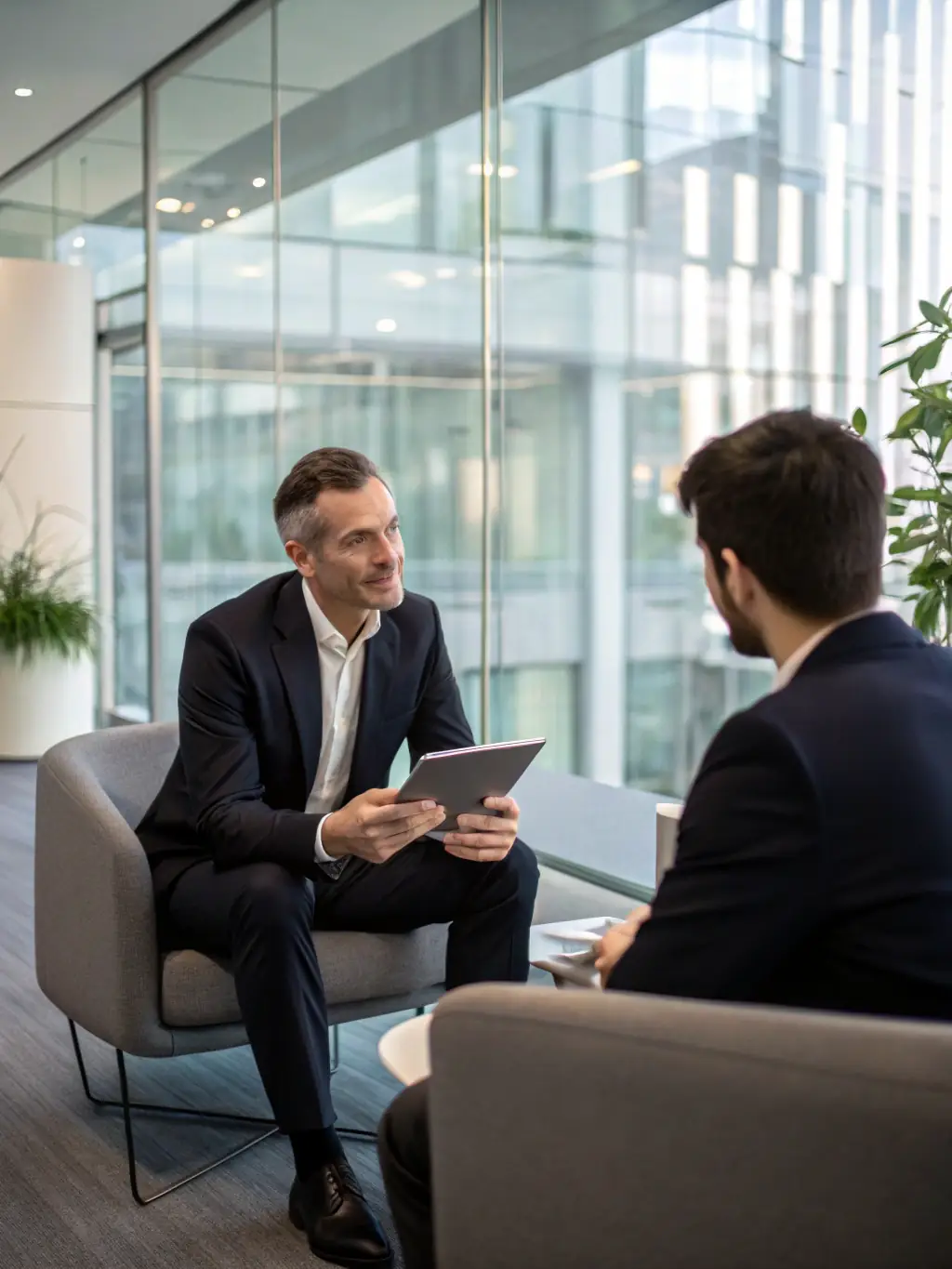 An image of a consultant advising a client, highlighting the advisory and strategic aspects of debt recovery.